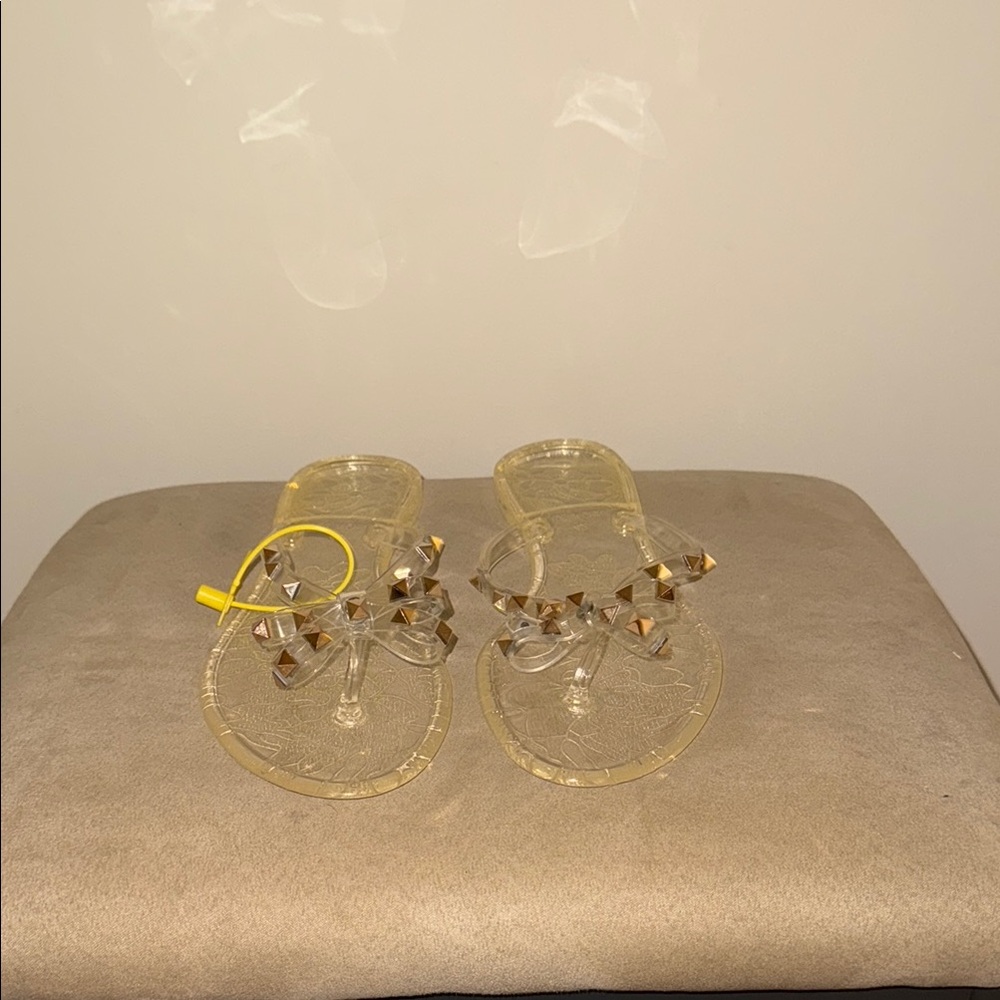 Clear Sandals with Gold Studs